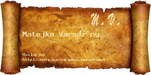 Matejka Varsány névjegykártya